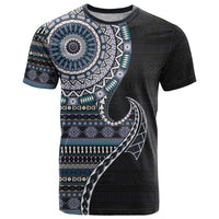 Fijian Masi Tribal Tattoos Art Pattern T Shirt Navy Color Half Style - Polynesian Pride
