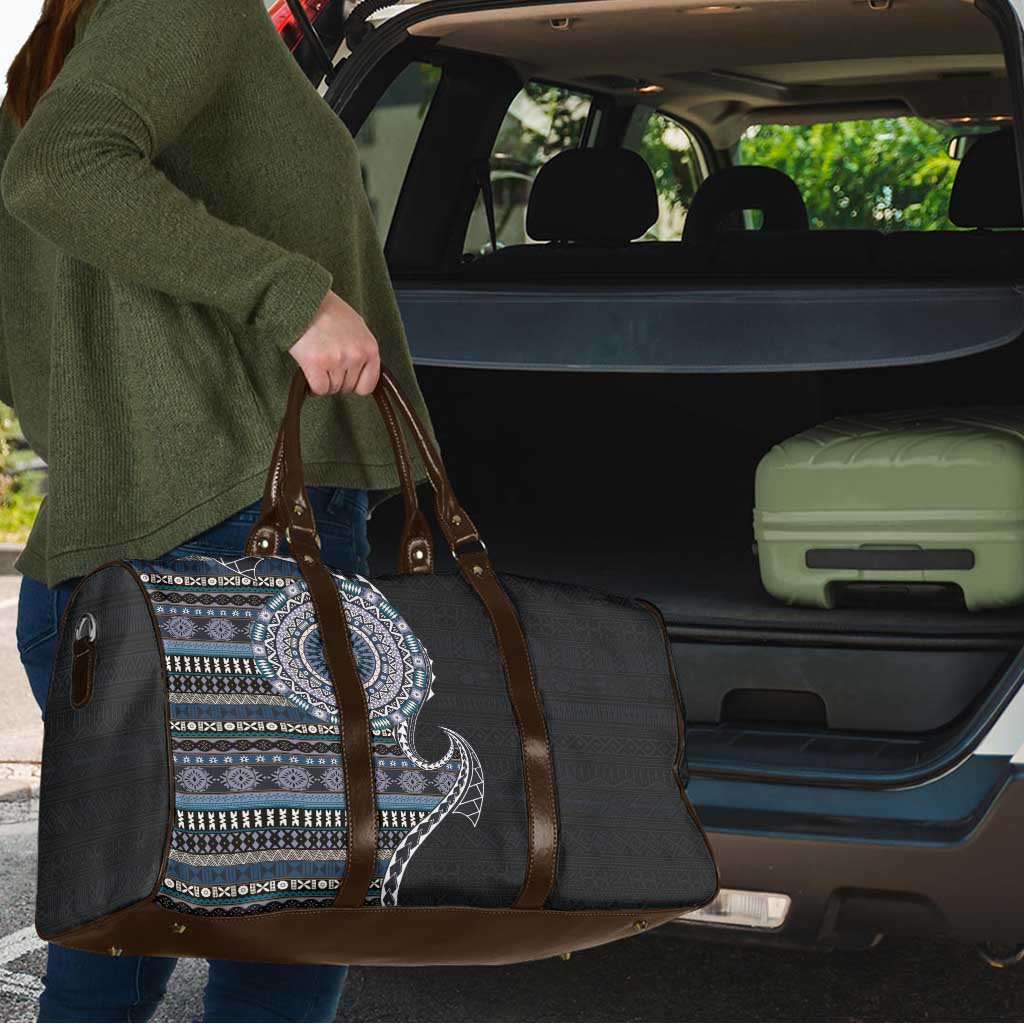 Fijian Masi Tribal Tattoos Art Pattern Travel Bag Navy Color Half Style - Polynesian Pride