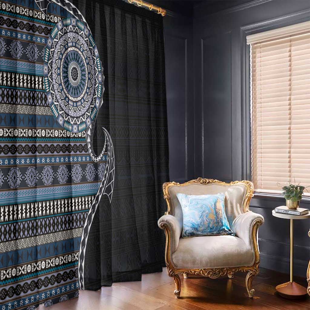Fijian Masi Tribal Tattoos Art Pattern Window Curtain Navy Color Half Style - Polynesian Pride