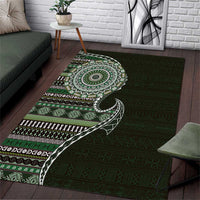 Fijian Masi Tribal Tattoos Art Pattern Area Rug Green Color Half Style - Polynesian Pride