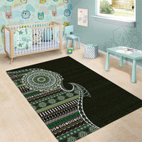 Fijian Masi Tribal Tattoos Art Pattern Area Rug Green Color Half Style - Polynesian Pride