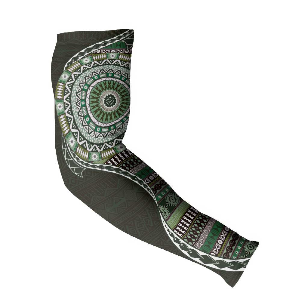 Fijian Masi Tribal Tattoos Art Pattern Arm Sleeves Green Color Half Style - Polynesian Pride