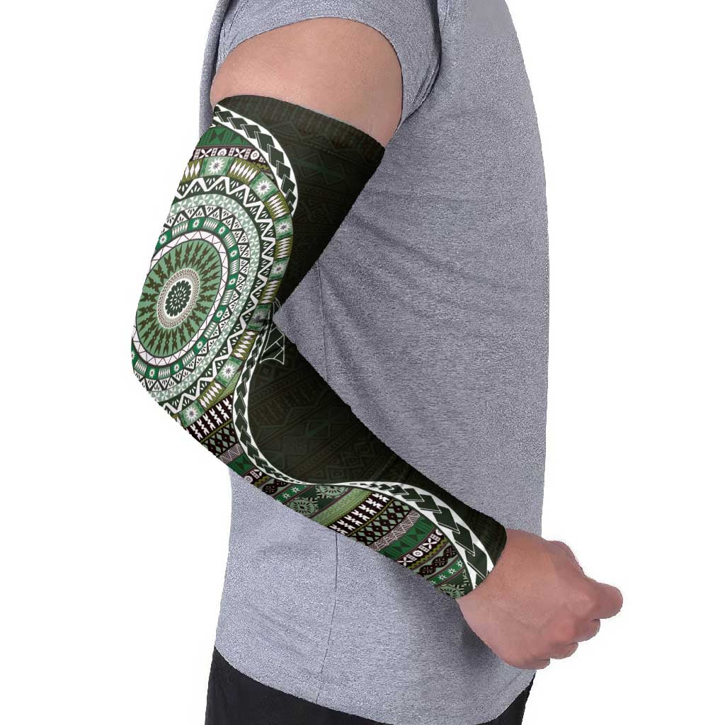 Fijian Masi Tribal Tattoos Art Pattern Arm Sleeves Green Color Half Style - Polynesian Pride
