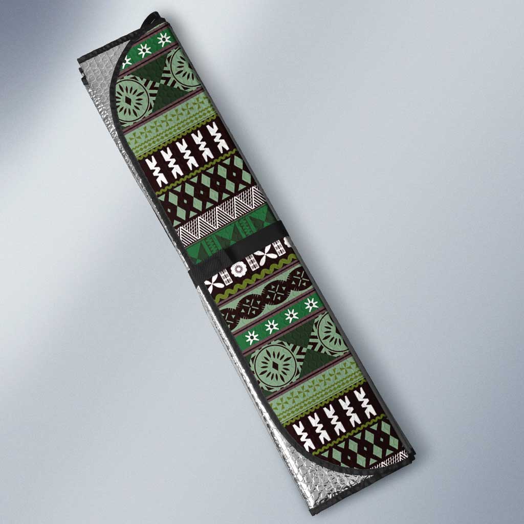 Fijian Masi Tribal Tattoos Art Pattern Auto Sun Shade Green Color Half Style - Polynesian Pride