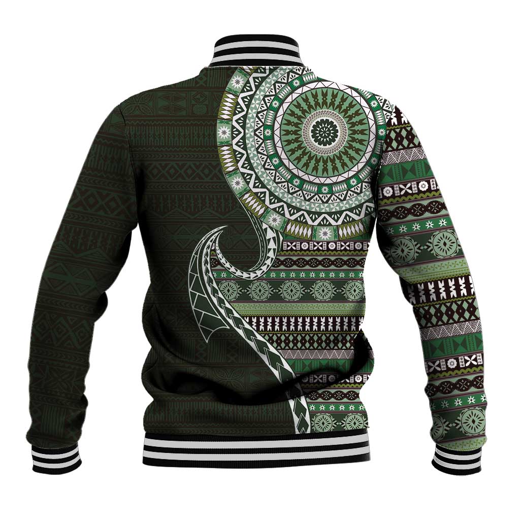 Fijian Masi Tribal Tattoos Art Pattern Baseball Jacket Green Color Half Style - Polynesian Pride
