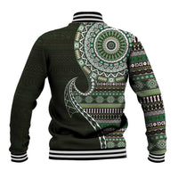 Fijian Masi Tribal Tattoos Art Pattern Baseball Jacket Green Color Half Style - Polynesian Pride