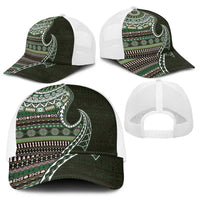 Fijian Masi Tribal Tattoos Art Pattern Baseball Net Cap Green Color Half Style - Polynesian Pride