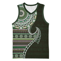 Fijian Masi Tribal Tattoos Art Pattern Basketball Jersey Green Color Half Style LT03 Unisex Green - Polynesian Pride