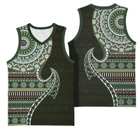 Fijian Masi Tribal Tattoos Art Pattern Basketball Jersey Green Color Half Style LT03 - Polynesian Pride