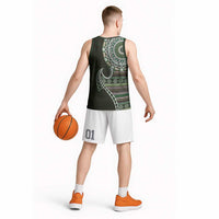 Fijian Masi Tribal Tattoos Art Pattern Basketball Jersey Green Color Half Style LT03 - Polynesian Pride