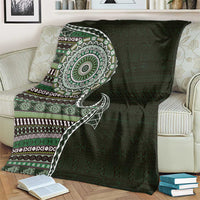 Fijian Masi Tribal Tattoos Art Pattern Blanket Green Color Half Style - Polynesian Pride
