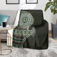 Fijian Masi Tribal Tattoos Art Pattern Blanket Green Color Half Style - Polynesian Pride