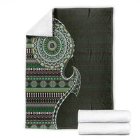 Fijian Masi Tribal Tattoos Art Pattern Blanket Green Color Half Style - Polynesian Pride
