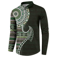Fijian Masi Tribal Tattoos Art Pattern Button Sweatshirt Green Color Half Style - Polynesian Pride