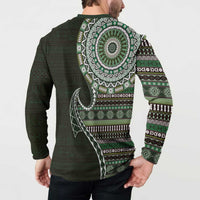 Fijian Masi Tribal Tattoos Art Pattern Button Sweatshirt Green Color Half Style - Polynesian Pride