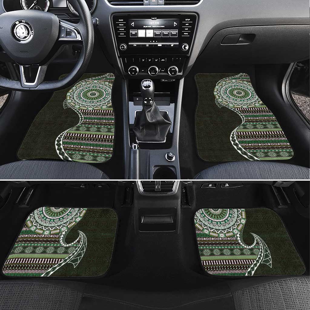 Fijian Masi Tribal Tattoos Art Pattern Car Mats Green Color Half Style - Polynesian Pride