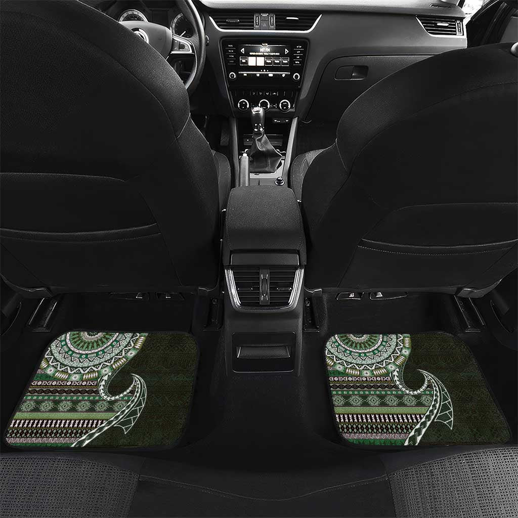 Fijian Masi Tribal Tattoos Art Pattern Car Mats Green Color Half Style - Polynesian Pride