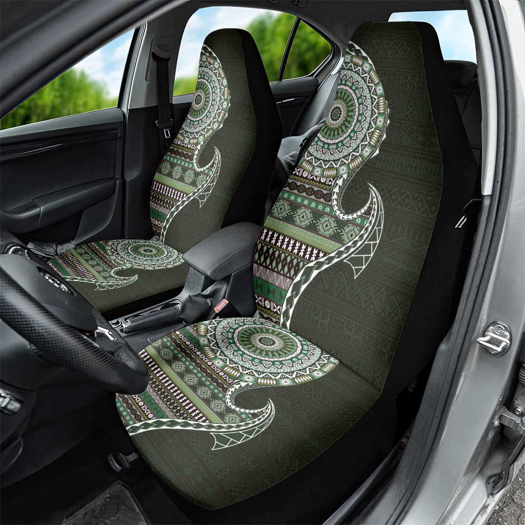 Fijian Masi Tribal Tattoos Art Pattern Car Seat Cover Green Color Half Style - Polynesian Pride