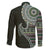 Fijian Masi Tribal Tattoos Art Pattern Family Matching Off The Shoulder Long Sleeve Dress and Hawaiian Shirt Green Color Half Style - Polynesian Pride