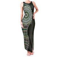 Fijian Masi Tribal Tattoos Art Pattern Family Matching Tank Maxi Dress and Hawaiian Shirt Green Color Half Style - Polynesian Pride