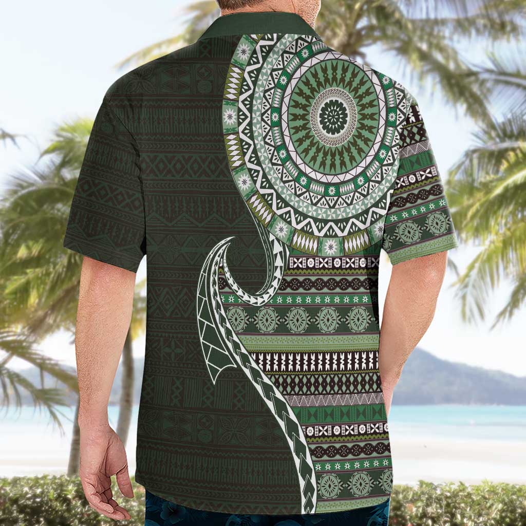 Fijian Masi Tribal Tattoos Art Pattern Hawaiian Shirt Green Color Half Style - Polynesian Pride