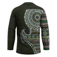 Fijian Masi Tribal Tattoos Art Pattern Hockey Jersey Green Color Half Style - Polynesian Pride