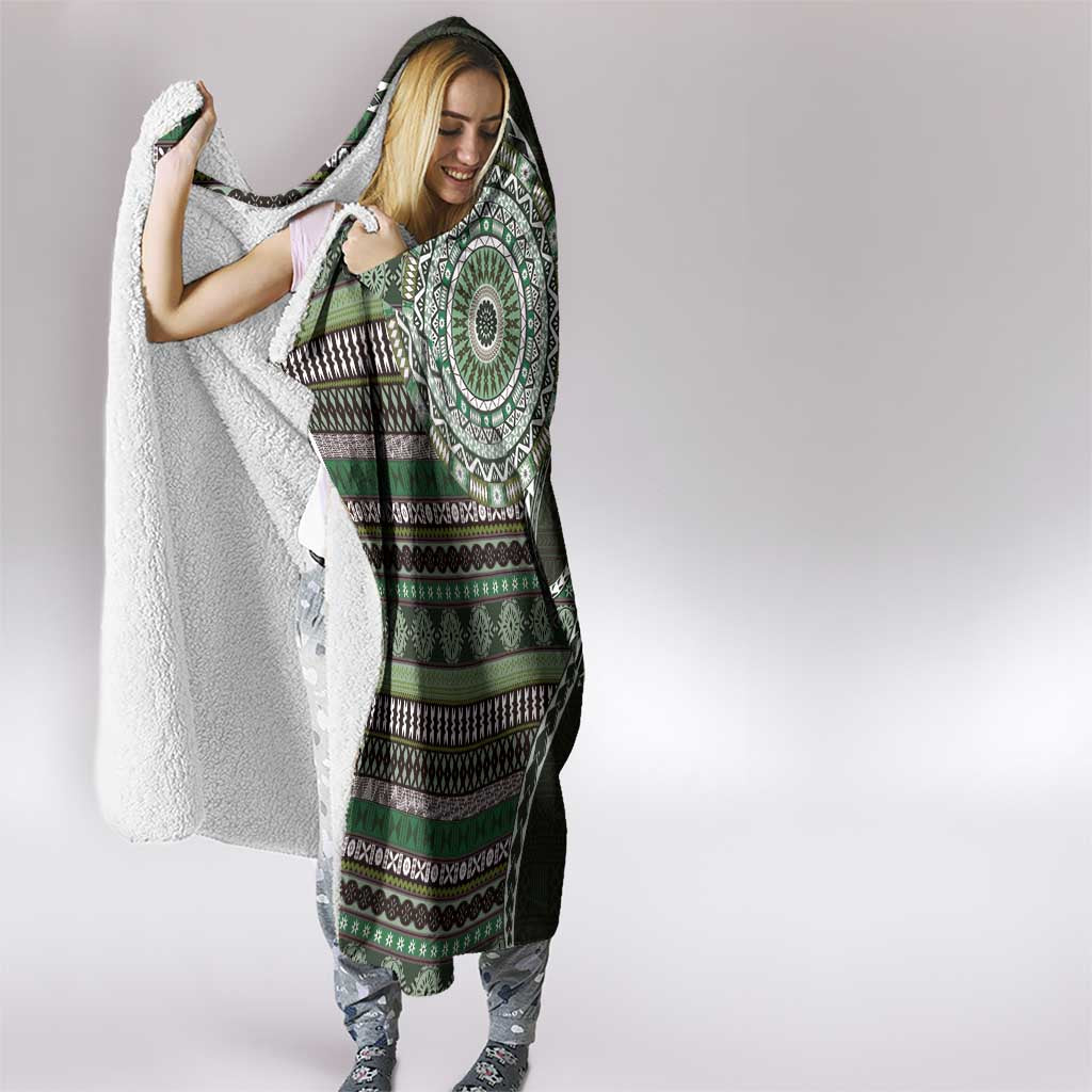 Fijian Masi Tribal Tattoos Art Pattern Hooded Blanket Green Color Half Style LT03 - Polynesian Pride