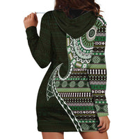 Fijian Masi Tribal Tattoos Art Pattern Hoodie Dress Green Color Half Style LT03 - Polynesian Pride