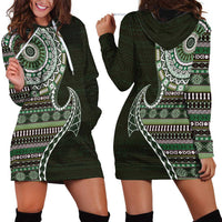 Fijian Masi Tribal Tattoos Art Pattern Hoodie Dress Green Color Half Style LT03 - Polynesian Pride