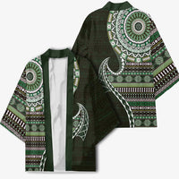 Fijian Masi Tribal Tattoos Art Pattern Kimono Green Color Half Style - Polynesian Pride