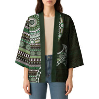 Fijian Masi Tribal Tattoos Art Pattern Kimono Green Color Half Style - Polynesian Pride