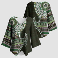 Fijian Masi Tribal Tattoos Art Pattern Kimono Sleeve Blouse Green Color Half Style - Polynesian Pride