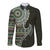 Fijian Masi Tribal Tattoos Art Pattern Long Sleeve Button Shirt Green Color Half Style - Polynesian Pride