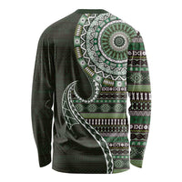 Fijian Masi Tribal Tattoos Art Pattern Long Sleeve Shirt Green Color Half Style LT03 - Polynesian Pride