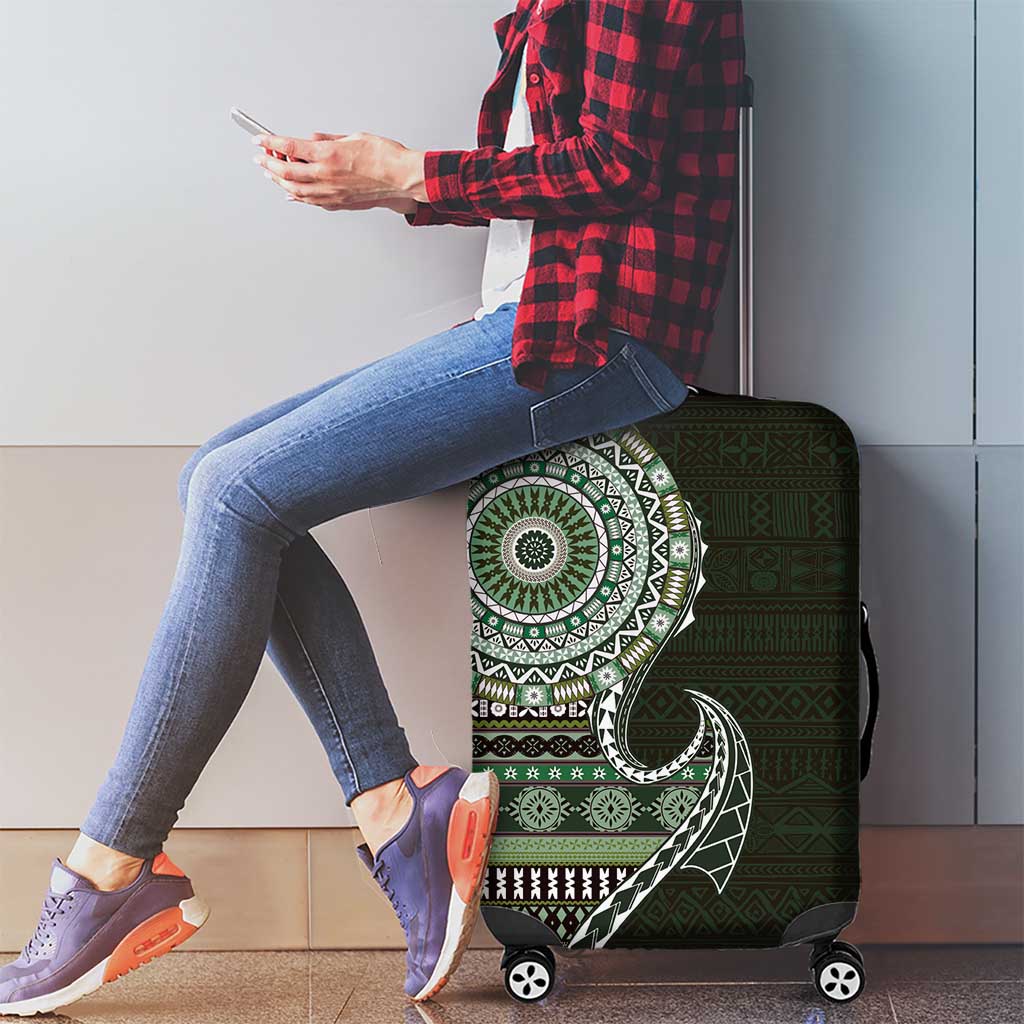 Fijian Masi Tribal Tattoos Art Pattern Luggage Cover Green Color Half Style - Polynesian Pride
