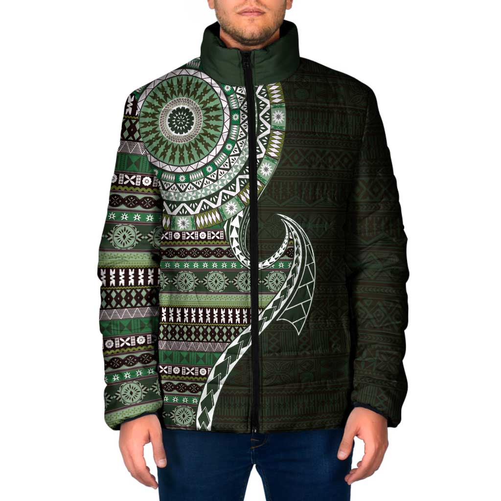 Fijian Masi Tribal Tattoos Art Pattern Padded Jacket Green Color Half Style LT03 Green - Polynesian Pride