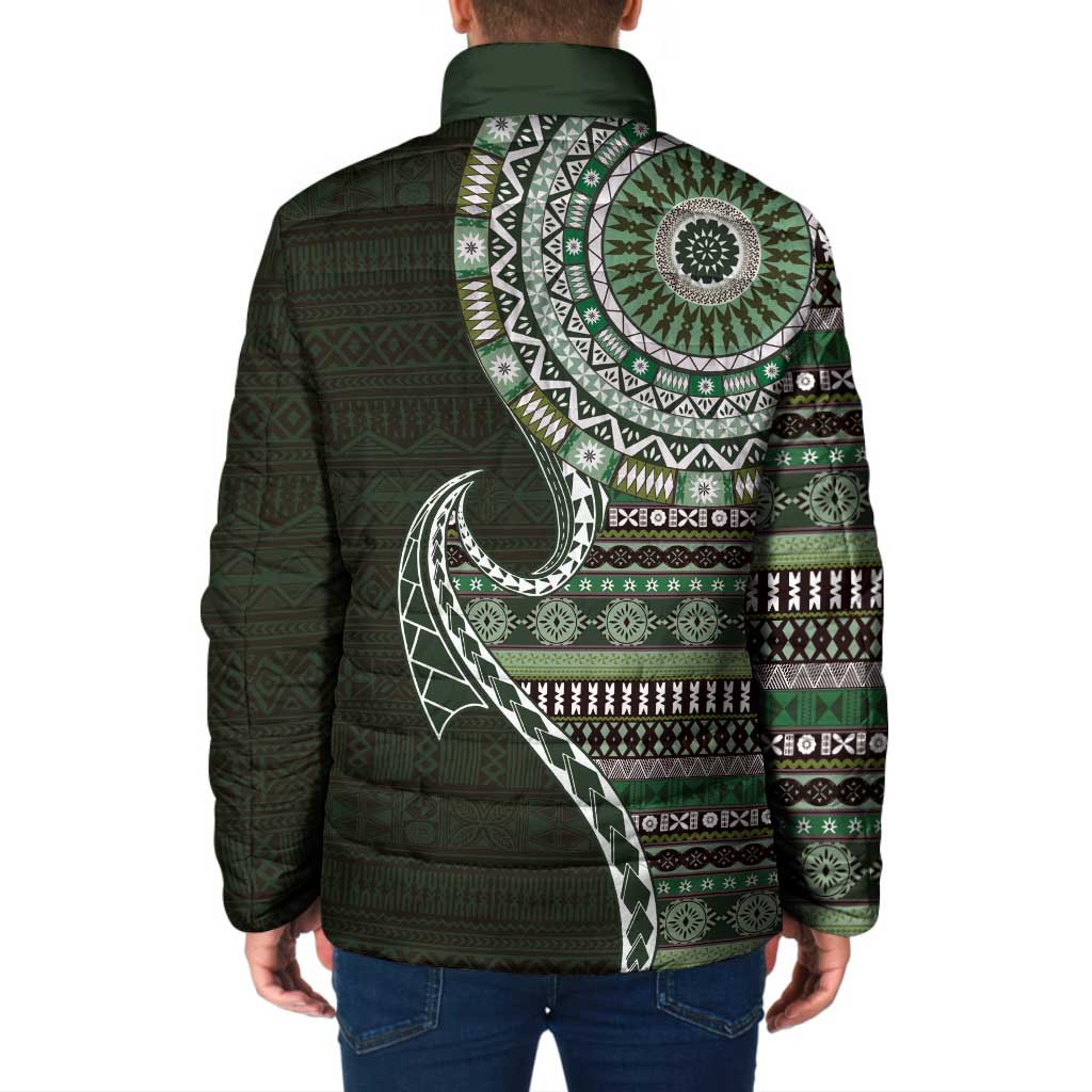 Fijian Masi Tribal Tattoos Art Pattern Padded Jacket Green Color Half Style LT03 - Polynesian Pride