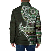 Fijian Masi Tribal Tattoos Art Pattern Padded Jacket Green Color Half Style LT03 - Polynesian Pride