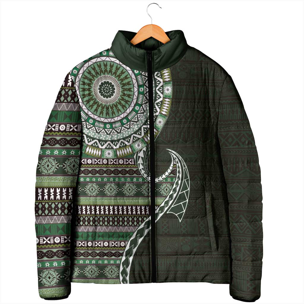 Fijian Masi Tribal Tattoos Art Pattern Padded Jacket Green Color Half Style LT03 - Polynesian Pride