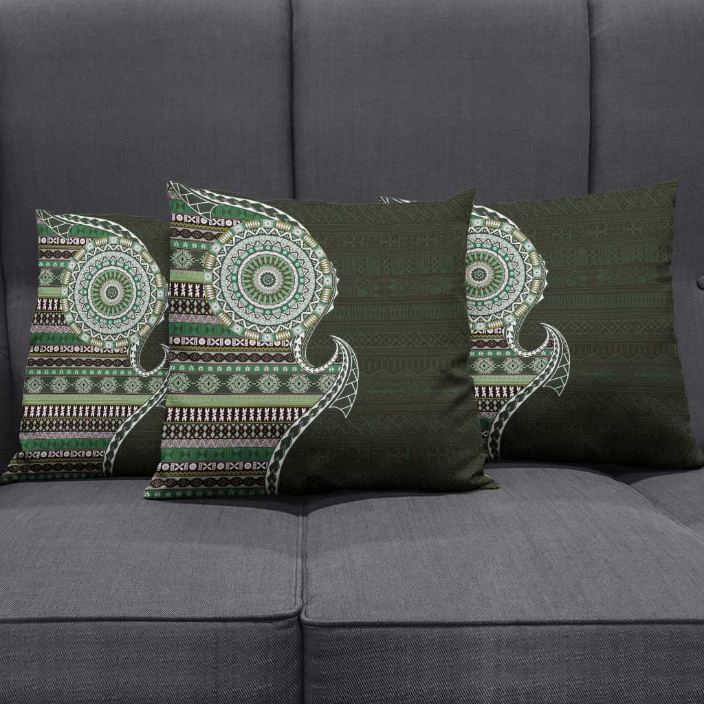 Fijian Masi Tribal Tattoos Art Pattern Pillow Cover Green Color Half Style - Polynesian Pride