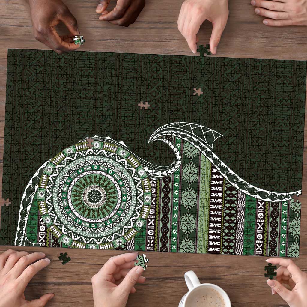 Fijian Masi Tribal Tattoos Art Pattern Puzzle Green Color Half Style LT03 - Polynesian Pride
