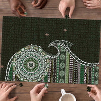 Fijian Masi Tribal Tattoos Art Pattern Puzzle Green Color Half Style LT03 - Polynesian Pride