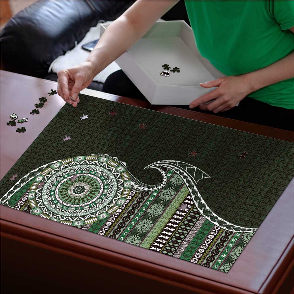 Fijian Masi Tribal Tattoos Art Pattern Puzzle Green Color Half Style LT03 - Polynesian Pride
