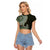 Fijian Masi Tribal Tattoos Art Pattern Raglan Cropped T Shirt Green Color Half Style - Polynesian Pride
