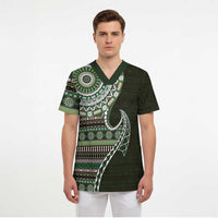 Fijian Masi Tribal Tattoos Art Pattern Scrub Top Green Color Half Style - Polynesian Pride