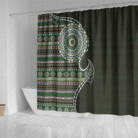Fijian Masi Tribal Tattoos Art Pattern Shower Curtain Green Color Half Style - Polynesian Pride