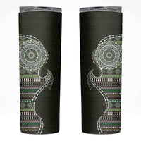 Fijian Masi Tribal Tattoos Art Pattern Skinny Tumbler Green Color Half Style - Polynesian Pride
