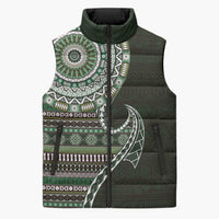 Fijian Masi Tribal Tattoos Art Pattern Sleeveless Puffer Jacket Green Color Half Style LT03 Green - Polynesian Pride