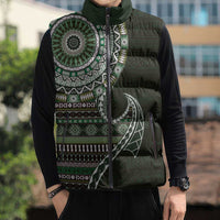Fijian Masi Tribal Tattoos Art Pattern Sleeveless Puffer Jacket Green Color Half Style LT03 - Polynesian Pride