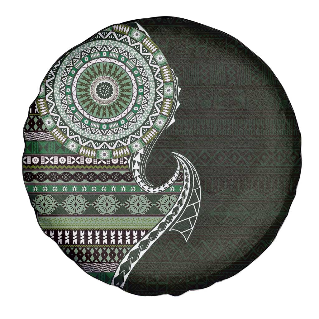 Fijian Masi Tribal Tattoos Art Pattern Spare Tire Cover Green Color Half Style LT03 - Polynesian Pride
